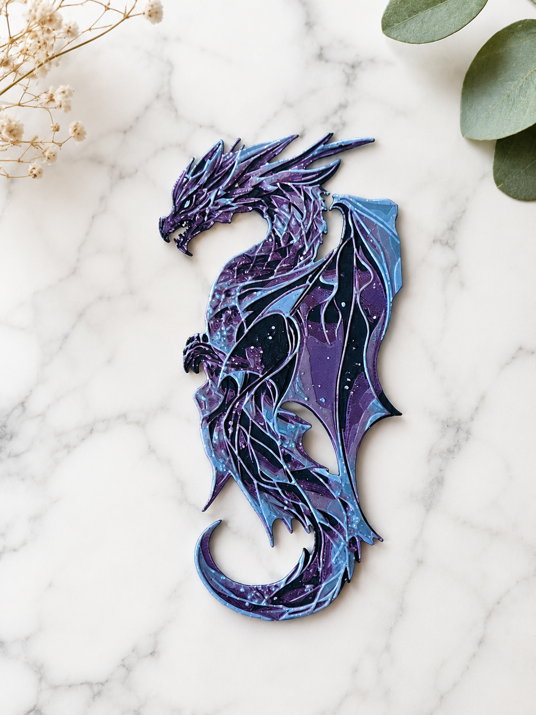 Marque-page Crystal Wyvern imprimé en 3D, dragon fantastique multicolore avec ailes et écailles détaillées, cadeau booklover fabriqué au Québec, Krystall Kreations