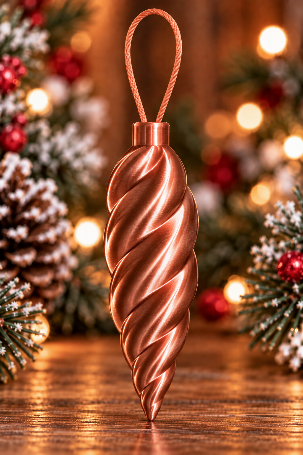  Décoration de sapin en forme de glaçon torsadé Bronze Silk, imprimée en 3D avec finition brillante effet silk et attache intégrée