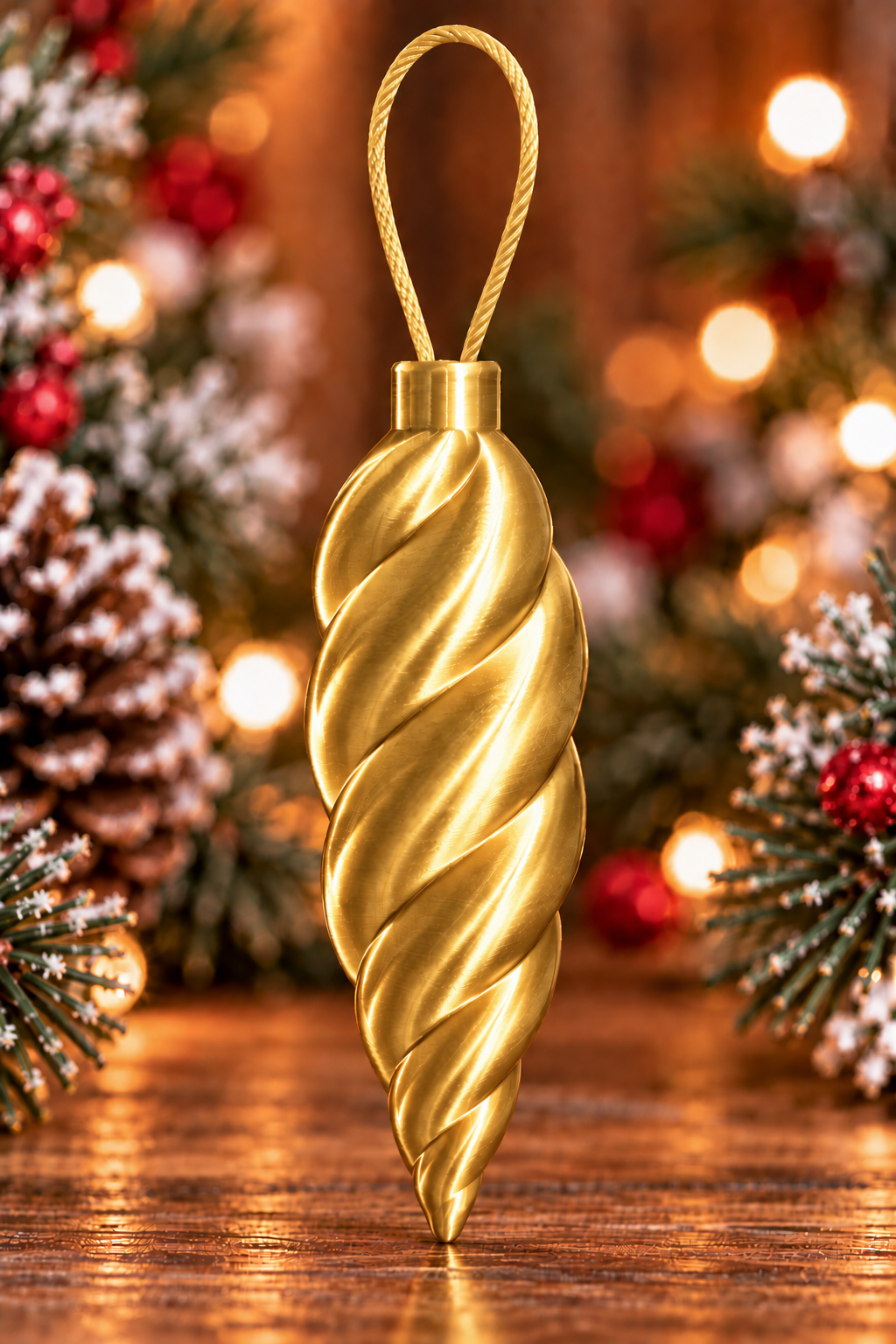  Décoration de sapin en forme de glaçon torsadé Or Silk , imprimée en 3D avec finition brillante effet silk et attache intégréer 