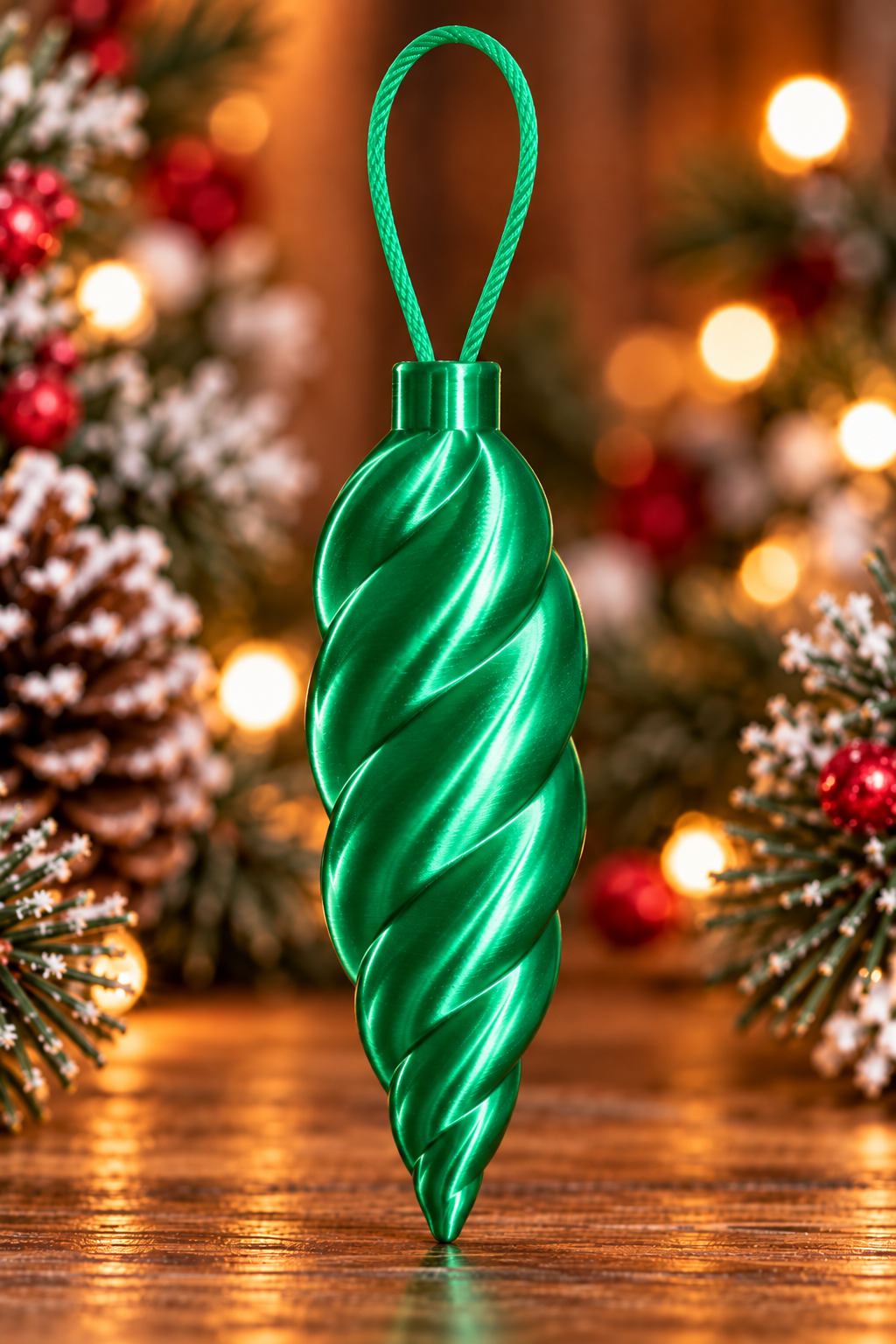  Décoration de sapin en forme de glaçon torsadé Vert Silk, imprimée en 3D avec finition brillante effet silk et attache intégrée