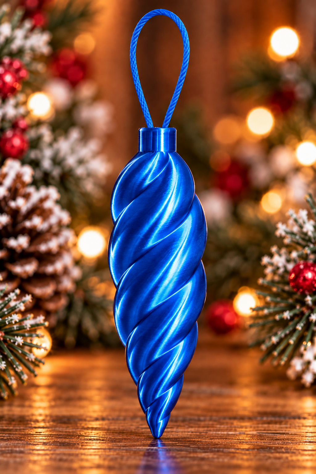  Décoration de sapin en forme de glaçon torsadé Bleu Silk, imprimée en 3D avec finition brillante effet silk et attache intégrée