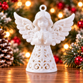 Ange décoratif petite fille imprimé en 3D, avec grandes ailes détaillées, robe à motifs ajourés et anneau pour le suspendre au sapin
