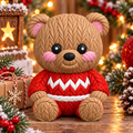 Ourson brun de Noël imprimé en 3D avec chandail rouge et blanc et finition effet tricot