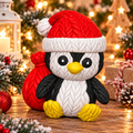  Pingouin de Noël imprimé en 3D avec bonnet rouge et sac de cadeaux, finition effet tricot⠋

