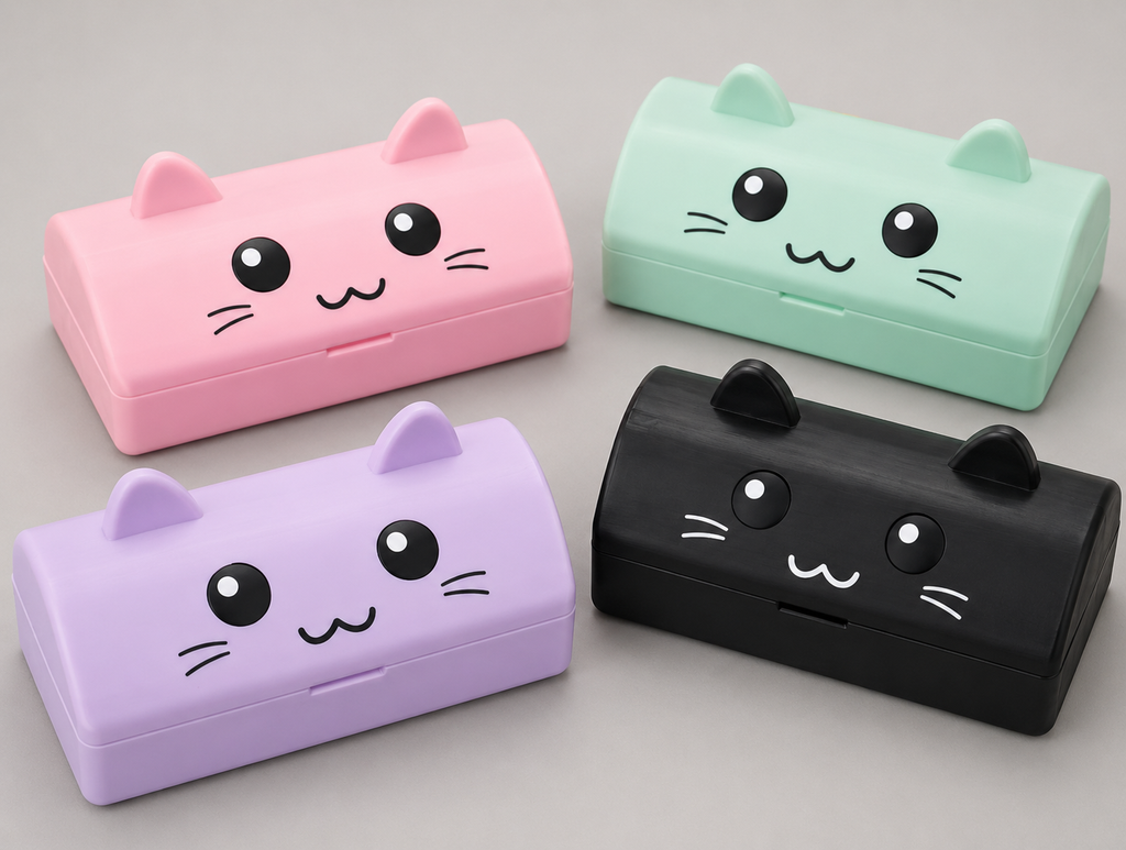 Case chat kawaii multifonction imprimée en 3D, étui de rangement mignon pour le bureau, cadeau original pour amoureux des chats, fabriqué au Québec

