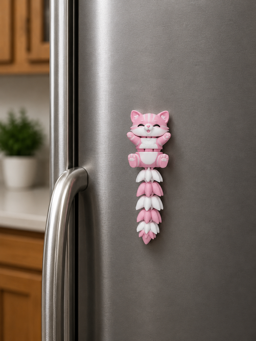 Aimant à frigo chat articulé kawaii imprimé en 3D, figurine flexible décorative, cadeau original pour amoureux des chats, fabriqué au Québec