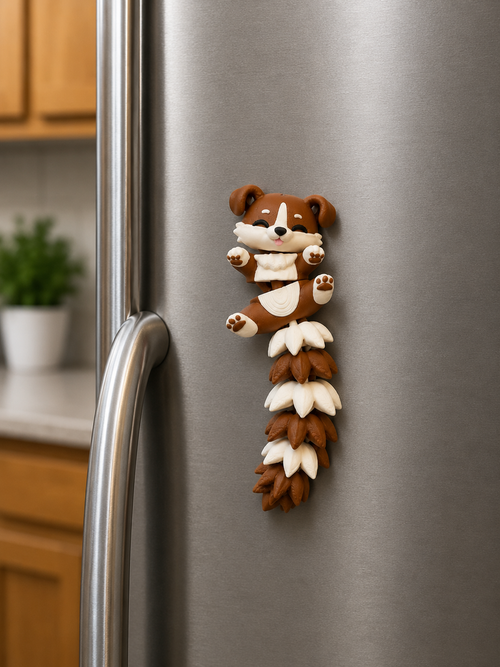 Aimant à frigo chien articulé kawaii imprimé en 3D, figurine flexible décorative, cadeau original pour amoureux des chiens, fabriqué au Québec