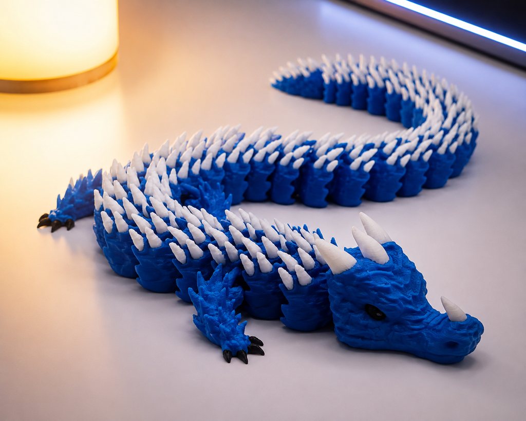 Dragon articulé imprimé en 3D, figurine fantasy flexible avec détails impressionnants, cadeau geek original, fabriqué au Québec