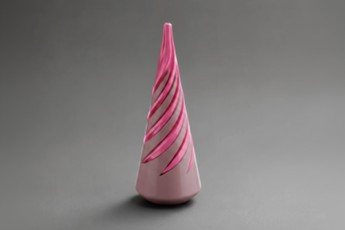 Cône Infinity imprimé en 3D bicolore mauve et rose, figurine géométrique effet hypnotisant, fabriqué au Québec