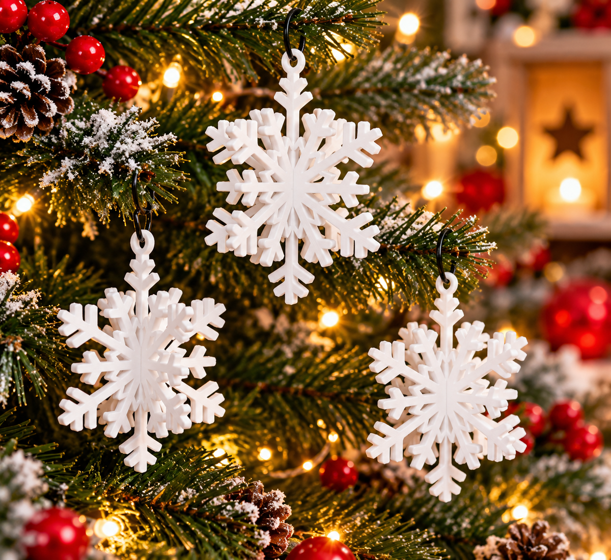 Lot de 10 flocons de Noël à enclenchement imprimés en 3D au Québec, effet tridimensionnel en relief, couleur blanche
