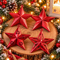 Ensemble de quatre étoiles de Noël rouge Silk imprimées en 3D, quatre modèles différents à suspendre au sapin⠋