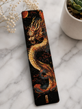Marque-page dragon impérial asiatique imprimé en 3D, design noir et or aux nuances dorées et cuivrées, cadeau original pour amoureux des livres, fabriqué au Québec