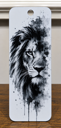 "Marque-page lion aquarelle imprimé en 3D, design noir et blanc, fabriqué au Québec"