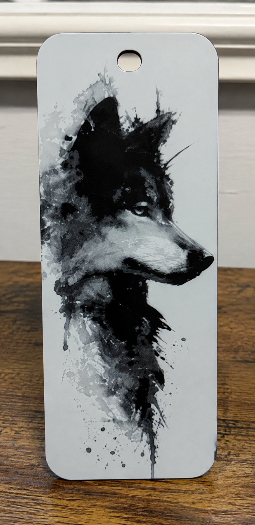"Marque-page loup style aquarelle imprimé en 3D, design noir et blanc"