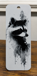 "Marque-page raton laveur aquarelle imprimé en 3D, design noir et blanc, fabriqué au Québec"