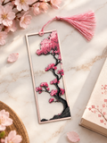 "Marque-page Cerisier en Fleurs imprimé en 3D, design ajouré, nuances de rose et branches noires avec pompon rose"