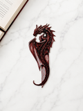 Marque-page Wyvern Cramoisie imprimé en 3D, dragon rouge et noir aux teintes sombres finement détaillé, cadeau booklover fantasy fabriqué au Québec, Krystall Kreations