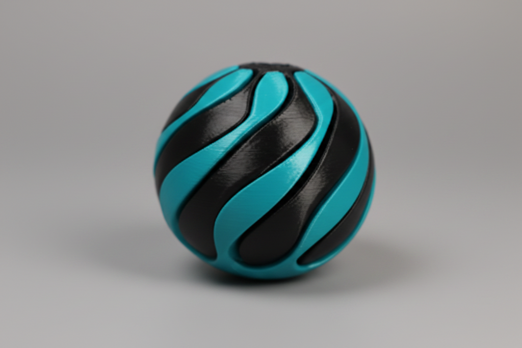 Balle ruban infinie imprimée en 3D bicolore cyan et noir, jouet sensoriel anti-stress satisfaisant, fabriqué au Québec