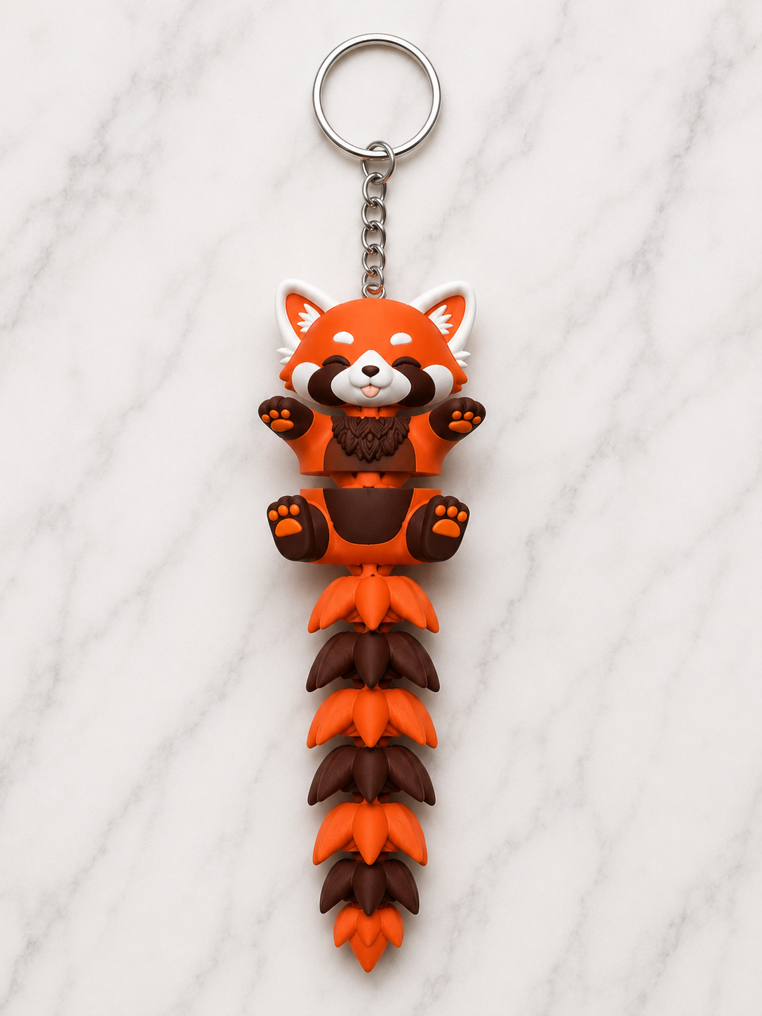 Porte-clé panda roux articulé kawaii imprimé en 3D, figurine flexible et adorable, cadeau mignon, fabriqué au Québec

