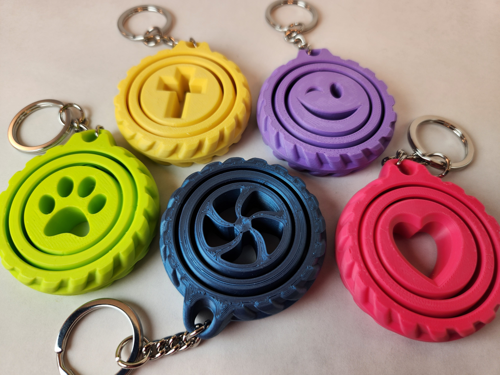 Porte-clé gyro toupie fidget imprimé en 3D, jouet sensoriel anti-stress rotatif, cadeau original, fabriqué au Québec