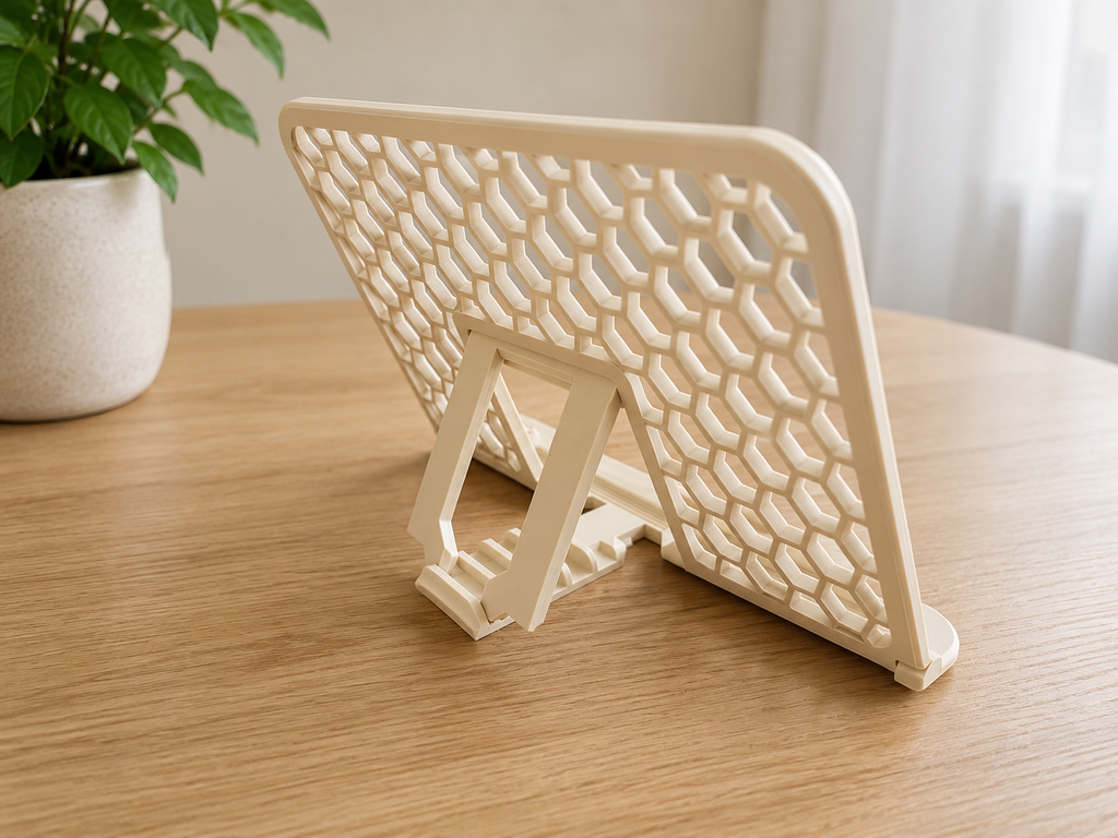 Support de lecture ajustable pliable imprimé en 3D, mains libres, compatible romans, mangas et livres de recettes, fabriqué au Québec